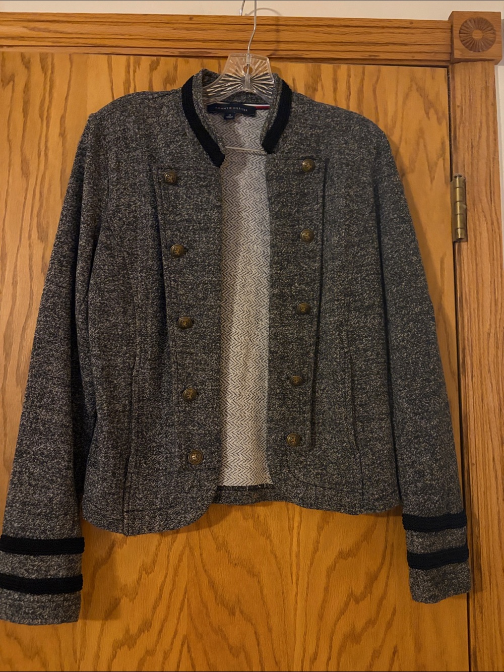 Tommy Hilfiger Heather Gray Double-Breasted Blazer with Black Trim